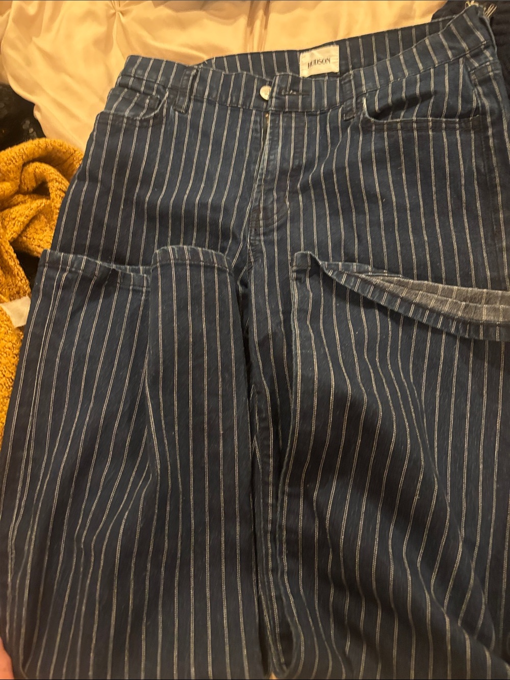 Hudson Jeans Navy Blue Pinstripe Wide Leg Jeans